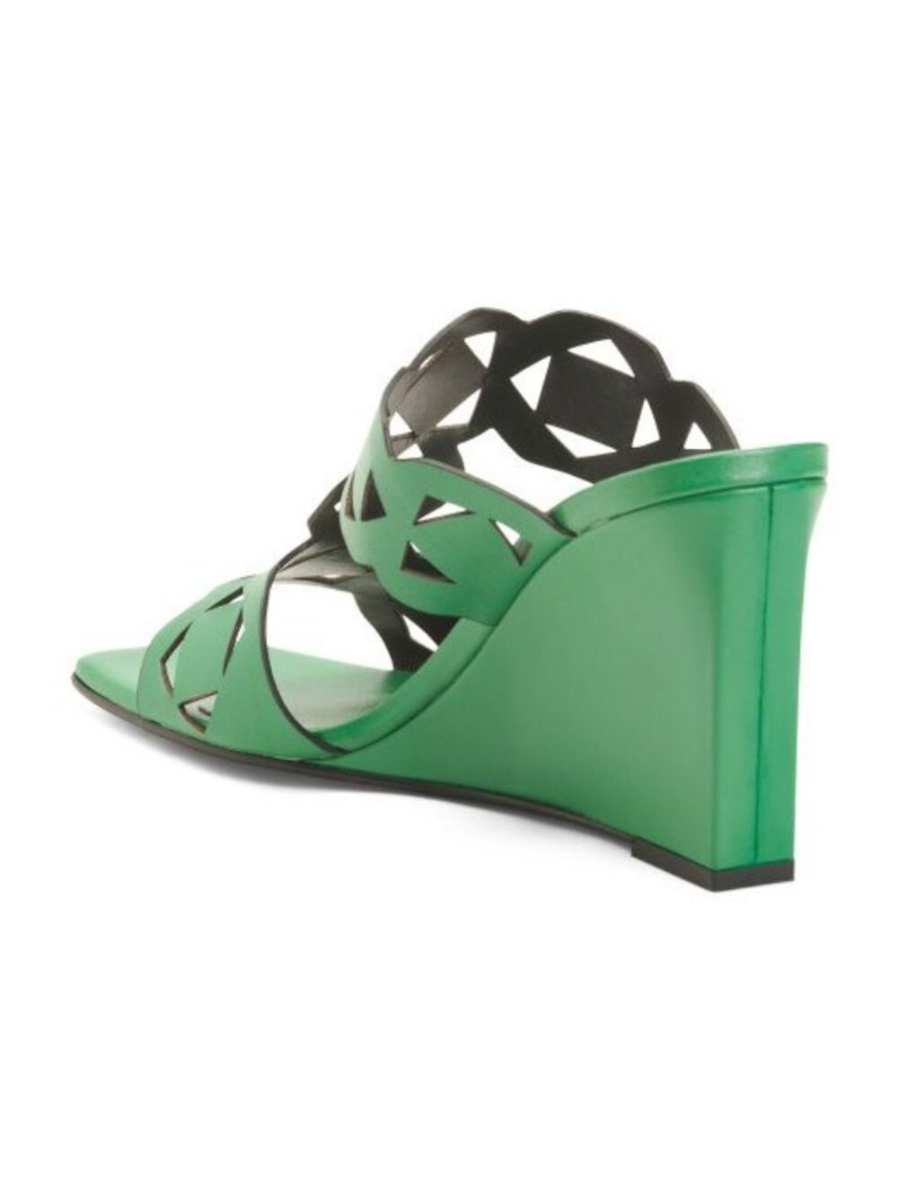 Emanuel Crasto Laser-Cut Wedge Sandals Leather Green Italy-Made Size 38 New - Picture 8 of 8